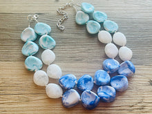 Load image into Gallery viewer, Color Block Double Statement Necklace, Chunky Jewelry Big Beaded Necklace, emerald green teal white Necklace, bead bubble earrings