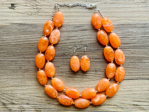 Bright Chunky Orange Statement Necklace, Big beaded jewelry, Double Strand Statement Necklace, Bib necklace creamsicle bridesmaid wedding