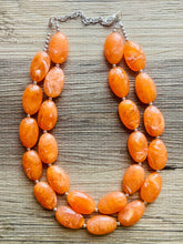 Load image into Gallery viewer, Bright Chunky Orange Statement Necklace, Big beaded jewelry, Double Strand Statement Necklace, Bib necklace creamsicle bridesmaid wedding