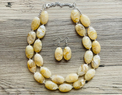Champagne Chunky Statement Necklace, Big beaded jewelry, light brown statement, chunky champagne jewelry, beaded jewelry, big beaded tan