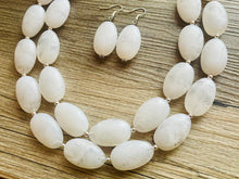Load image into Gallery viewer, White Statement jewelry set, Chunky Beaded Necklace, neutral Jewelry, bright white Necklace, wedding beaded necklace, white earrings
