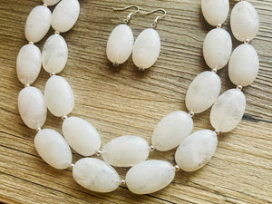White Statement jewelry set, Chunky Beaded Necklace, neutral Jewelry, bright white Necklace, wedding beaded necklace, white earrings