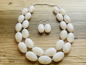 White Statement jewelry set, Chunky Beaded Necklace, neutral Jewelry, bright white Necklace, wedding beaded necklace, white earrings