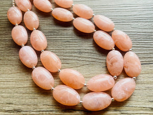 Peach Chunky Statement jewelry set, Big bib beaded jewelry, Double Strand Statement Necklace earrings, peach bridesmaid wedding coral