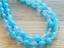 Load image into Gallery viewer, Aqua Blue Double Strand Statement Necklace, Chunky light blue Oval Beaded Bib Jewelry, blue jewelry, baby blue jewlery necklace