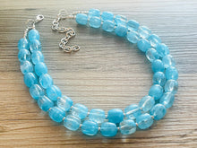 Load image into Gallery viewer, Aqua Blue Double Strand Statement Necklace, Chunky light blue Oval Beaded Bib Jewelry, blue jewelry, baby blue jewlery necklace