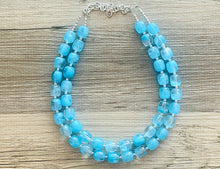 Load image into Gallery viewer, Aqua Blue Double Strand Statement Necklace, Chunky light blue Oval Beaded Bib Jewelry, blue jewelry, baby blue jewlery necklace