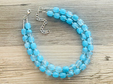 Load image into Gallery viewer, Aqua Blue Double Strand Statement Necklace, Chunky light blue Oval Beaded Bib Jewelry, blue jewelry, baby blue jewlery necklace
