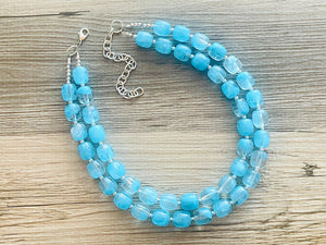 Aqua Blue Double Strand Statement Necklace, Chunky light blue Oval Beaded Bib Jewelry, blue jewelry, baby blue jewlery necklace