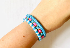 Cabana Candy Statement bracelet, chunky bold bamboo bracelet, gold colorful beaded jewelry, chunky geometric blue pink coral white cream