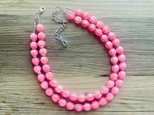 Load image into Gallery viewer, Beaded Cotton Candy pink Necklace, Double Strand Statement Jewelry, baby blush Chunky bib bridesmaid or everyday bubble jewelry silver