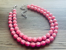Load image into Gallery viewer, Beaded Cotton Candy pink Necklace, Double Strand Statement Jewelry, baby blush Chunky bib bridesmaid or everyday bubble jewelry silver