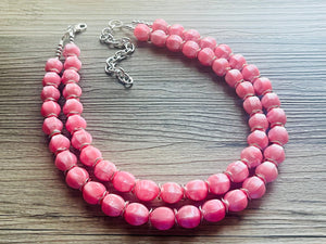 Beaded Cotton Candy pink Necklace, Double Strand Statement Jewelry, baby blush Chunky bib bridesmaid or everyday bubble jewelry silver