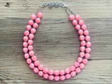 Load image into Gallery viewer, Beaded Cotton Candy pink Necklace, Double Strand Statement Jewelry, baby blush Chunky bib bridesmaid or everyday bubble jewelry silver