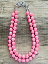 Load image into Gallery viewer, Beaded Cotton Candy pink Necklace, Double Strand Statement Jewelry, baby blush Chunky bib bridesmaid or everyday bubble jewelry silver