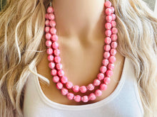Load image into Gallery viewer, Beaded Cotton Candy pink Necklace, Double Strand Statement Jewelry, baby blush Chunky bib bridesmaid or everyday bubble jewelry silver