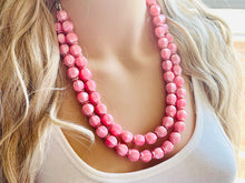 Load image into Gallery viewer, Beaded Cotton Candy pink Necklace, Double Strand Statement Jewelry, baby blush Chunky bib bridesmaid or everyday bubble jewelry silver