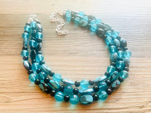 Load image into Gallery viewer, Black Beach Mermaid Chunky Statement Necklace, Triple Strand Beaded Jewelry, Black &amp; Blue jewelry, bridesmaid wedding bib resin thick
