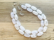Load image into Gallery viewer, White Statement jewelry set, Chunky Beaded Necklace, neutral Jewelry, bright white Necklace, wedding beaded necklace, white earrings