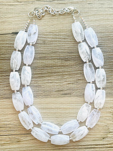 White Statement jewelry set, Chunky Beaded Necklace, neutral Jewelry, bright white Necklace, wedding beaded necklace, white earrings