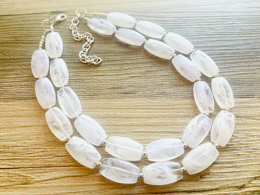 White Statement jewelry set, Chunky Beaded Necklace, neutral Jewelry, bright white Necklace, wedding beaded necklace, white earrings