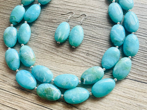 Seafoam Statement Necklace & Earrings, Chunky Beaded Necklace, green Jewelry, teal blue Jewelry, green earrings Necklace, mint jewelry