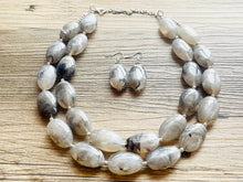 Load image into Gallery viewer, Gray Big Bead Necklace, multi Strand Statement Jewelry, gray Chunky bib, bridesmaid necklace, gray jewelry, beaded earrings necklace