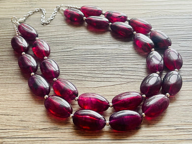 Eggplant Big Beaded Statement Necklace, beaded jewelry, purple beaded necklace, dark purple necklace chunky beaded bib earrings