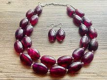 Load image into Gallery viewer, Eggplant Big Beaded Statement Necklace, beaded jewelry, purple beaded necklace, dark purple necklace chunky beaded bib earrings