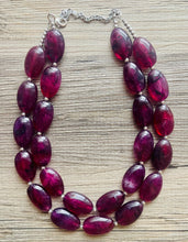 Load image into Gallery viewer, Eggplant Big Beaded Statement Necklace, beaded jewelry, purple beaded necklace, dark purple necklace chunky beaded bib earrings