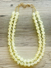 Load image into Gallery viewer, Speckled Pale Yellow Statement jewelry set, Chunky Beaded Necklace, yellow Jewelry, bright colorful Necklace yellow beaded earrings gold