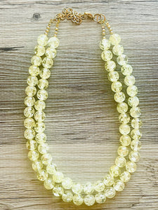 Speckled Pale Yellow Statement jewelry set, Chunky Beaded Necklace, yellow Jewelry, bright colorful Necklace yellow beaded earrings gold