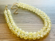 Load image into Gallery viewer, Speckled Pale Yellow Statement jewelry set, Chunky Beaded Necklace, yellow Jewelry, bright colorful Necklace yellow beaded earrings gold