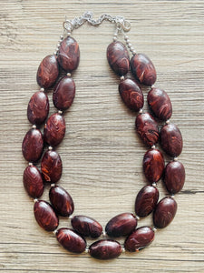 Mocha Shimmer Swirl Statement Necklace, Chunky Beaded Necklace, brown beaded necklace, 2 strand dark deep brown earrings jewelry earrings