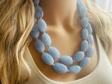 Load image into Gallery viewer, Light Blue Statement Necklace, chunky bib beaded jewelry, sky blue color block necklace, beaded acrylic bib jewelry periwinkle double strand