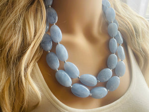 Light Blue Statement Necklace, chunky bib beaded jewelry, sky blue color block necklace, beaded acrylic bib jewelry periwinkle double strand