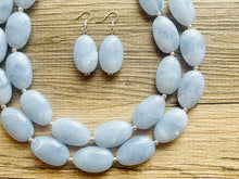 Load image into Gallery viewer, Light Blue Statement Necklace, chunky bib beaded jewelry, sky blue color block necklace, beaded acrylic bib jewelry periwinkle double strand