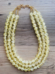 Speckled Pale Yellow Statement jewelry set, Chunky Beaded Necklace, yellow Jewelry, bright colorful Necklace yellow beaded earrings gold