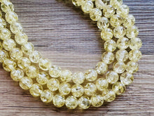 Load image into Gallery viewer, Speckled Pale Yellow Statement jewelry set, Chunky Beaded Necklace, yellow Jewelry, bright colorful Necklace yellow beaded earrings gold