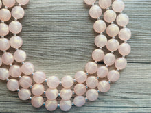 Load image into Gallery viewer, Coral Peach Glimmer Triple strand statement Necklace, peach Beaded Necklace, summer silver jewelry, bubble necklace bib light pink