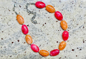 Deep Pink & Orange Single Statement Necklace, Chunky Jewelry Big Beaded Necklace, hot pink Necklace, magenta Jewelry bubble earrings