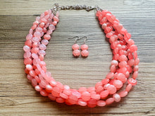 Load image into Gallery viewer, Barbs Pink Premiere Necklace, Bubblegum blush coral Pink chunky bib beaded jewelry, color block wedding bridesmaid bib jewelry 5 strand