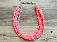 Load image into Gallery viewer, Barbs Pink Premiere Necklace, Bubblegum blush coral Pink chunky bib beaded jewelry, color block wedding bridesmaid bib jewelry 5 strand