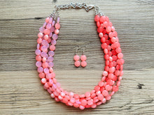 Load image into Gallery viewer, Barbs Pink Premiere Necklace, Bubblegum blush coral Pink chunky bib beaded jewelry, color block wedding bridesmaid bib jewelry 5 strand