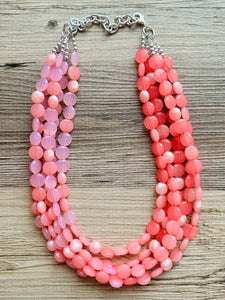 Barbs Pink Premiere Necklace, Bubblegum blush coral Pink chunky bib beaded jewelry, color block wedding bridesmaid bib jewelry 5 strand