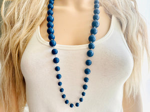 Long Navy Blue Chunky Statement Necklace, single strand necklace, blue necklace, dark blue cobalt, navy blue wedding, bridesmaid earrings