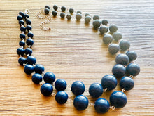 Load image into Gallery viewer, Navy Blue Statement Necklace, Chunky Jewelry Big Beaded Double Strand Necklace, Dark Blue Necklace, Blue Jewelry Set, cobalt silver Beaded