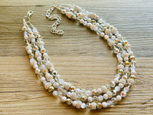 Load image into Gallery viewer, Winter &amp; Summer Chunky Statement Necklace, Big beaded jewelry, White Silver 3 Strand Statement Necklace, Bib necklace beaded resin cream