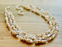 Load image into Gallery viewer, Winter &amp; Summer Chunky Statement Necklace, Big beaded jewelry, White Silver 3 Strand Statement Necklace, Bib necklace beaded resin cream