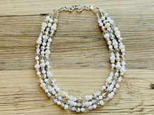 Load image into Gallery viewer, Winter &amp; Summer Chunky Statement Necklace, Big beaded jewelry, White Silver 3 Strand Statement Necklace, Bib necklace beaded resin cream